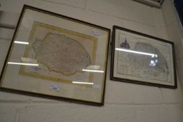 Two coloured maps of Norfolk, framed and glazed