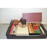 Box of various assorted games to include Draughts, Chess Board, Bus Stop game, playing cards etc