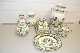 Quantity of Masons Chartreuse pattern table wares to include cheese dish, meat plates, vases, ginger