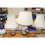 Pair of Masons Chartreuse table lamps together with another larger similar example (3)