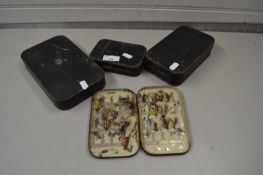 Collection of various metal boxes for fishing flies to include examples marked Charles Farlow and