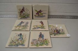 Collection of 20th Century tiles decorated with various field sports scenes