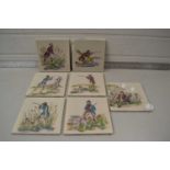 Collection of 20th Century tiles decorated with various field sports scenes