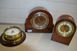 Mixed Lot: Two dome topped mantel clocks and a contemporary barometer