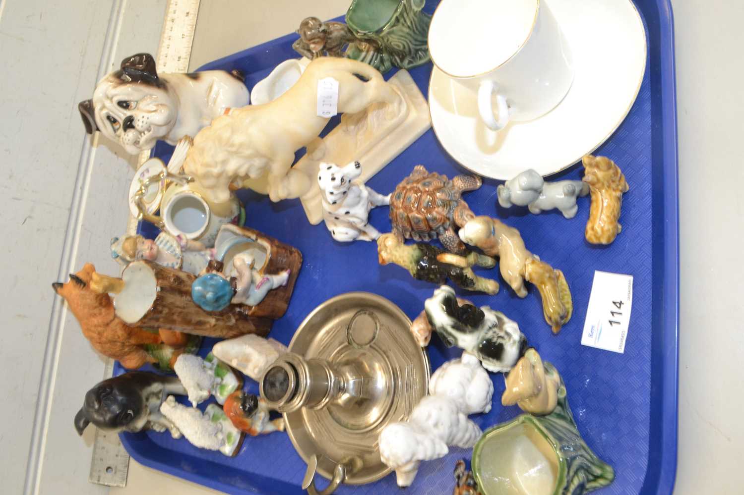 Mixed Lot: Assorted ornaments to include Wade Whimsys, various animal models, chamber stick etc