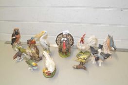 Mixed Lot: Geobel bird ornaments to include Turkey, Cockerel, Duck, Pelican and others (13)