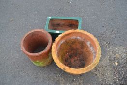 Mixed Lot: Two terracotta plant pots and a further green glazed planter (3)