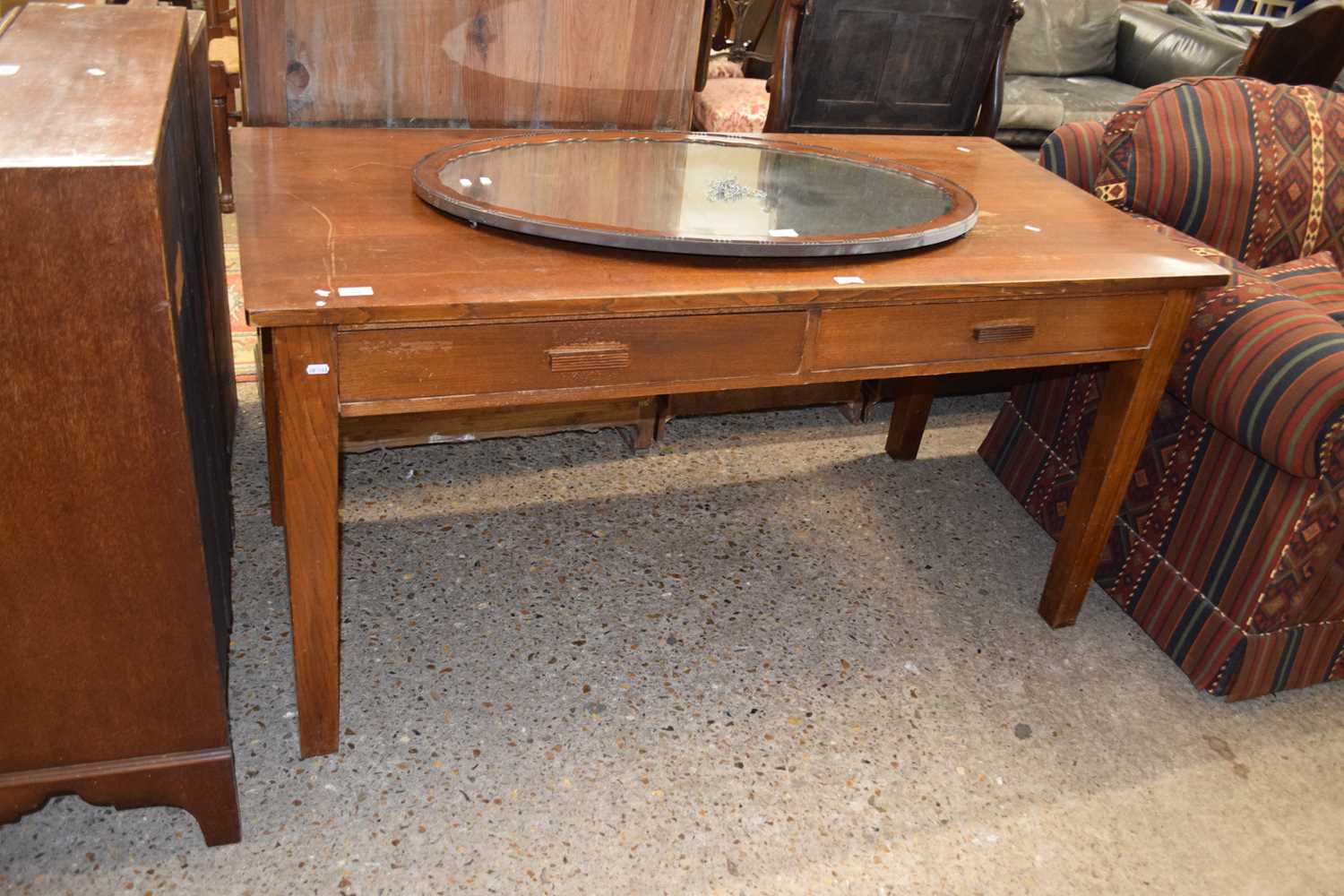 20th Century hardwood two drawer table, 150cm wide