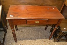 20th Century hardwood single drawer side table on turned legs, 92cm wide