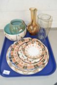 Mixed Lot: Various decorated plates, floral decorated table stand, Art Glass vase and other items