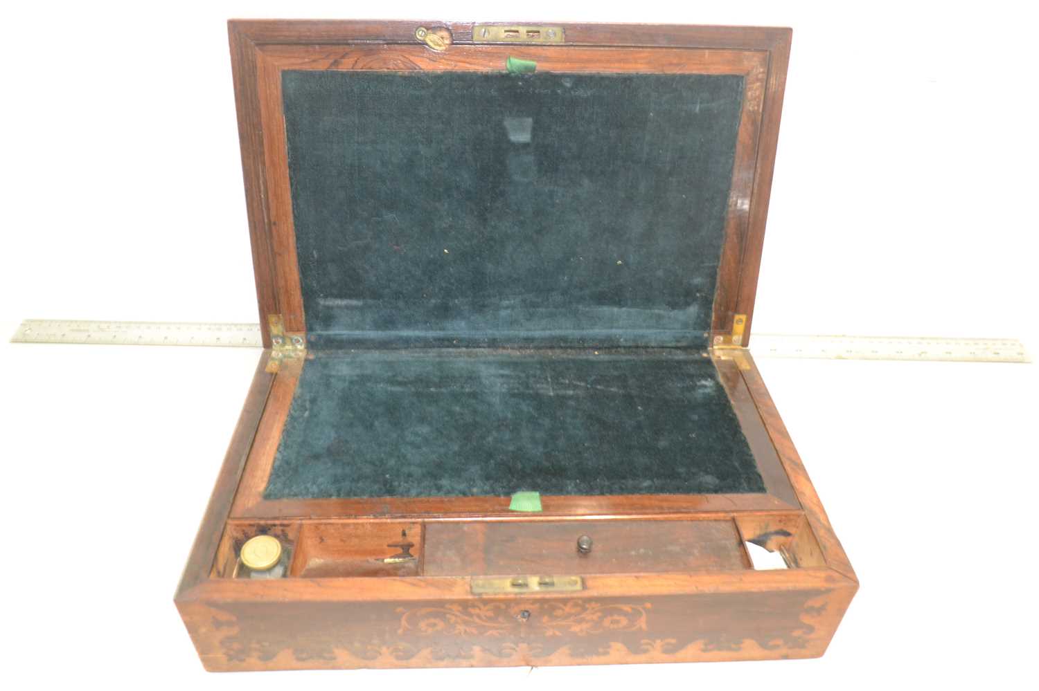 19th Century rosewood and inlaid writing box, 40cm wide - Image 2 of 2