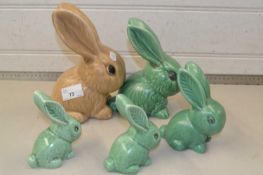Collection of five Sylvac bunnies, some with damage