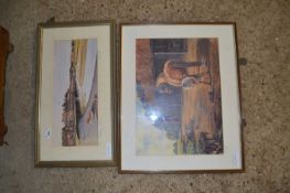 Andrew Dibben, coloured print, Blakeney Harbour together with a further framed study of a Blacksmith