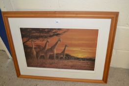 Jeremy Paul, Savannah Sundown, coloured print, signed in pencil, framed and glazed