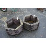 Pair of hexagonal wooden planters