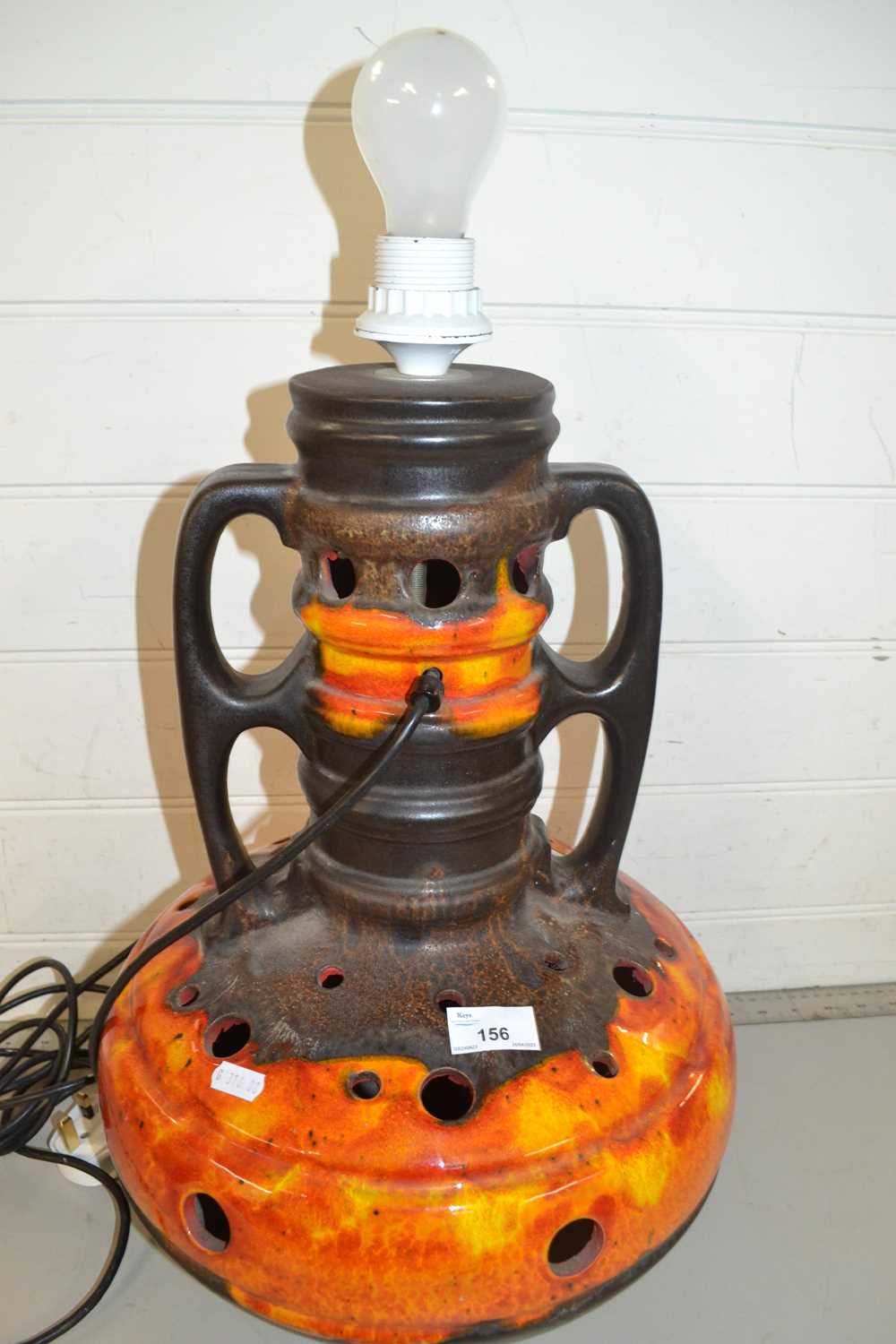 Large retro German Pottery fat lava type table lamp base,