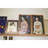 Two coloured prints Geisha Girls plus a further similar picture (3)