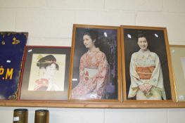Two coloured prints Geisha Girls plus a further similar picture (3)