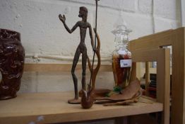 Mixed lot to include metal figurine, glass jug, wooden animals etc