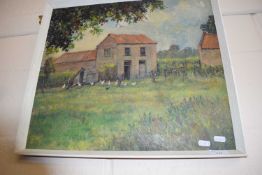 20th Century school study of a farmyard scene with poultry, oil on canvas, unsigned
