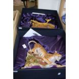 Two large resin figures from The Earth Collection of a tiger and an antelop, boxed with