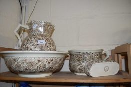 A Foley Potteries wash bowl and jug with soap dish and chamber pot