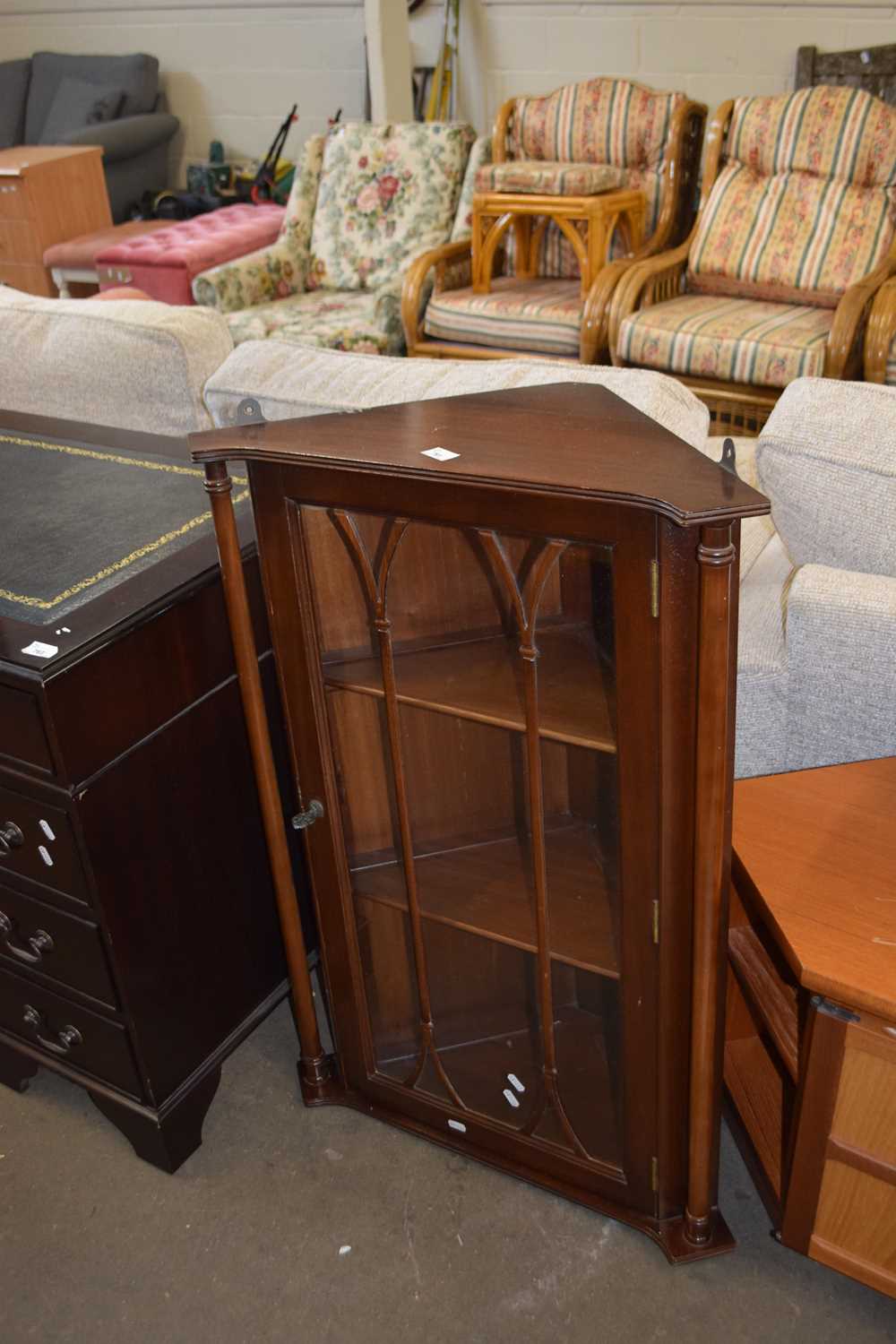 Reproduction mahogany veneered corner cabinet