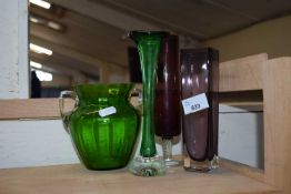 Four items of coloured glas ware