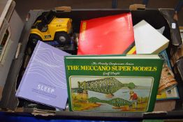 Mixed Lot: Book on Meccano, children's toys, candlestick, Hornby track underlay etc