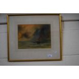 20th Century school ship on rough seas, watercolour, framed and glazed