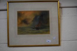 20th Century school ship on rough seas, watercolour, framed and glazed