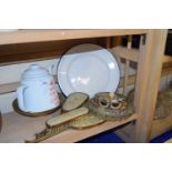 Keep Calm and Carry On enamel teapot together with an enamel dish, ashtray and a dressing table set