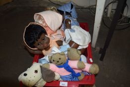 Quantity of children's toys to include dolls, knitted bears etc