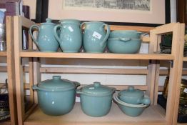 Quantity of green glazed Denby stone ware to include terrines and covers, jugs etc