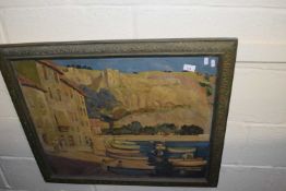 Early 20th school study of a continental bay scene, oil on canvas, unsigned