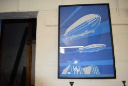 Print of two zeppelins, framed and glazed
