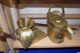 Brass watering can, scoop and pan
