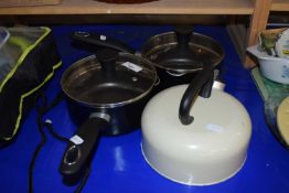 Two saucepans and a kettle