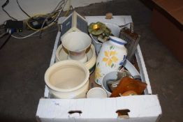 Mixed lot to include biscuit tin, vases, letter rack etc