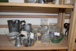 Large pewter tankard engraved William Frost together with other glass ware etc
