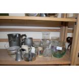 Large pewter tankard engraved William Frost together with other glass ware etc
