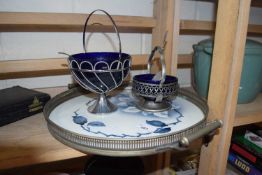 Ceramic and white metal tray together with two dishes
