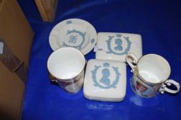 Quantity of Wedgwood cream and blue decorated Royal commoratives together with others