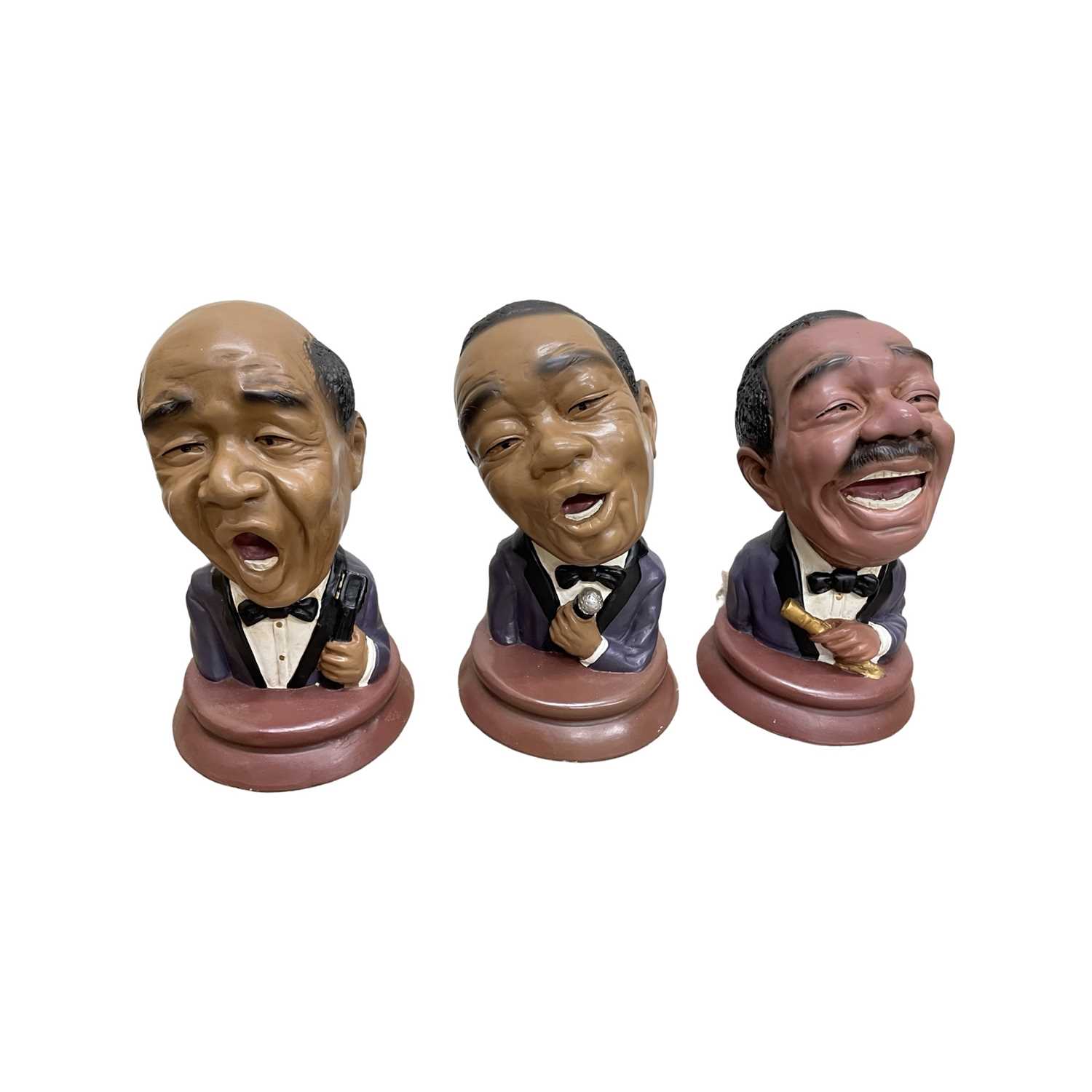 A trio of modern plaster busts, modelled as jazz musicians