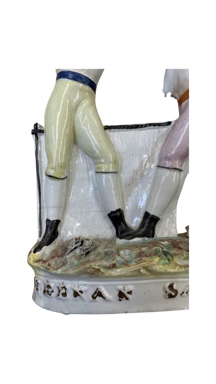 A Staffordshire figure of Heenan and Sayers, boxing group, mid/late 19th Century. The boxing match - Image 4 of 5