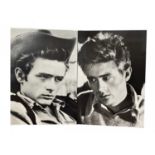 A pair of large wood mounted black and white prints of James Dean. Size approximately 98x68cm