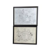 A pair of framed and glazed Disney prints, bearing the signature of Disney animator and sculptor