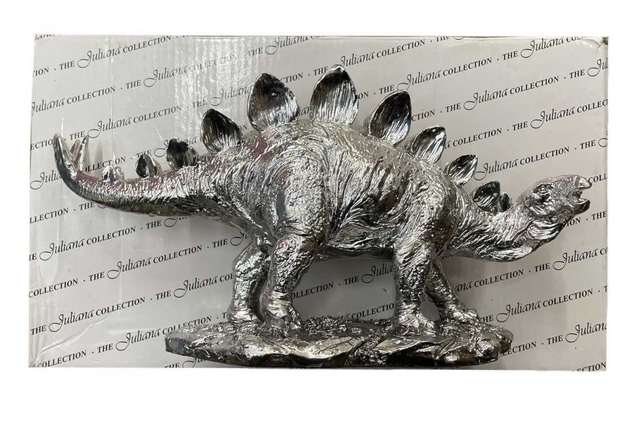 A boxed Juliana Collection silver stegosaurus, length approximately 31cm