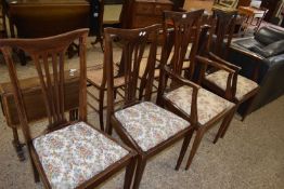 Set of four Edwardian mahogany framed dining chairs with floral upholstered seats