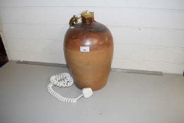 T Brown Burnham salt glazed jar later drilled for table lamp conversion